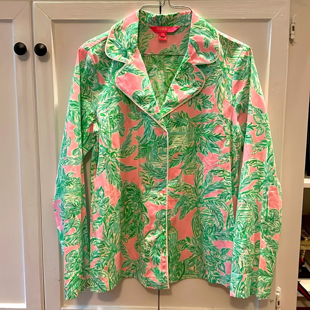 NWOT: Lilly Pulitzer Vibrant Pink & Green Button-Up Long-Sleeve Pajama Top